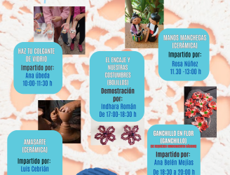 Cartel con los distintos talleres que se van a impartir el día 7 de abril en la Biblioteca Pública del Estado. Calle San José de Calasanz, nº 14 02002 Albacete. De distintas disciplinas: vidrio, Cerámica, alfarería, crochet, y bolillos. mas informacion en www.bibliotecaspublicas.es/albacete y coartealba@hotmail.com