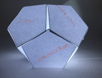 Dodecaedro que representa los 5 imprescindibles del amor y los 5 "refrescantes" del amor articulados por espacio y tempo bajo el filtro de los modelos naturales