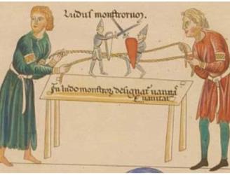 Neste tipo de bavastels, o titiriteiro séntase sobre un extremo dunha táboa delgada duns 50 cm de longo. A parte máis longa sobresae por debaixo da perna e o boneco articulado sostense sobre ela por medio dunha variña. Ao vibrar a táboa, o boneco move os pés e parece que baila. 