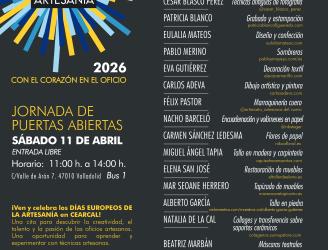 JORNADA DE PUERTAS ABIERTAS CENTRO DE ARTESANÍA DE CYL. SÁBADO 11 DE ABRIL DE 2026 DE 11H A 14H. ENTRADA LIBRE
