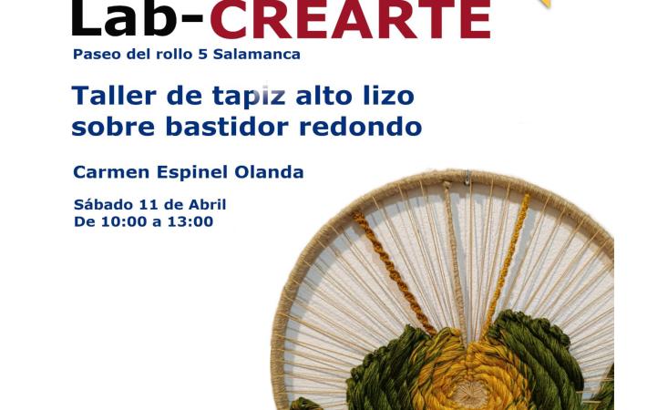 Cartel Iniciacion al Tapiz sobre bastidor redondo 